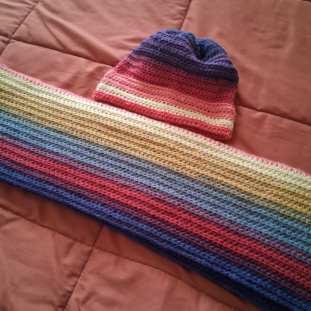 Colorful Crochet Scarf and Hat Set